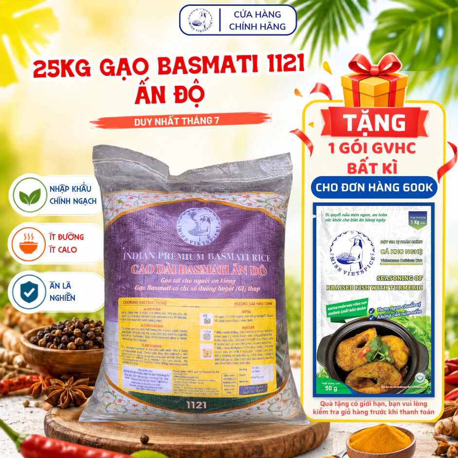 Bao 25KG - Gạo Dài Basmati Ấn Độ Thượng Hạng