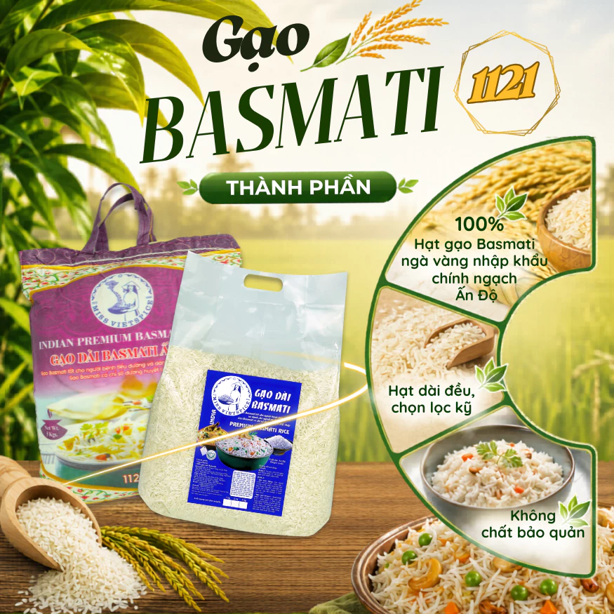 Bao 25KG - Gạo Dài Basmati Ấn Độ Thượng Hạng